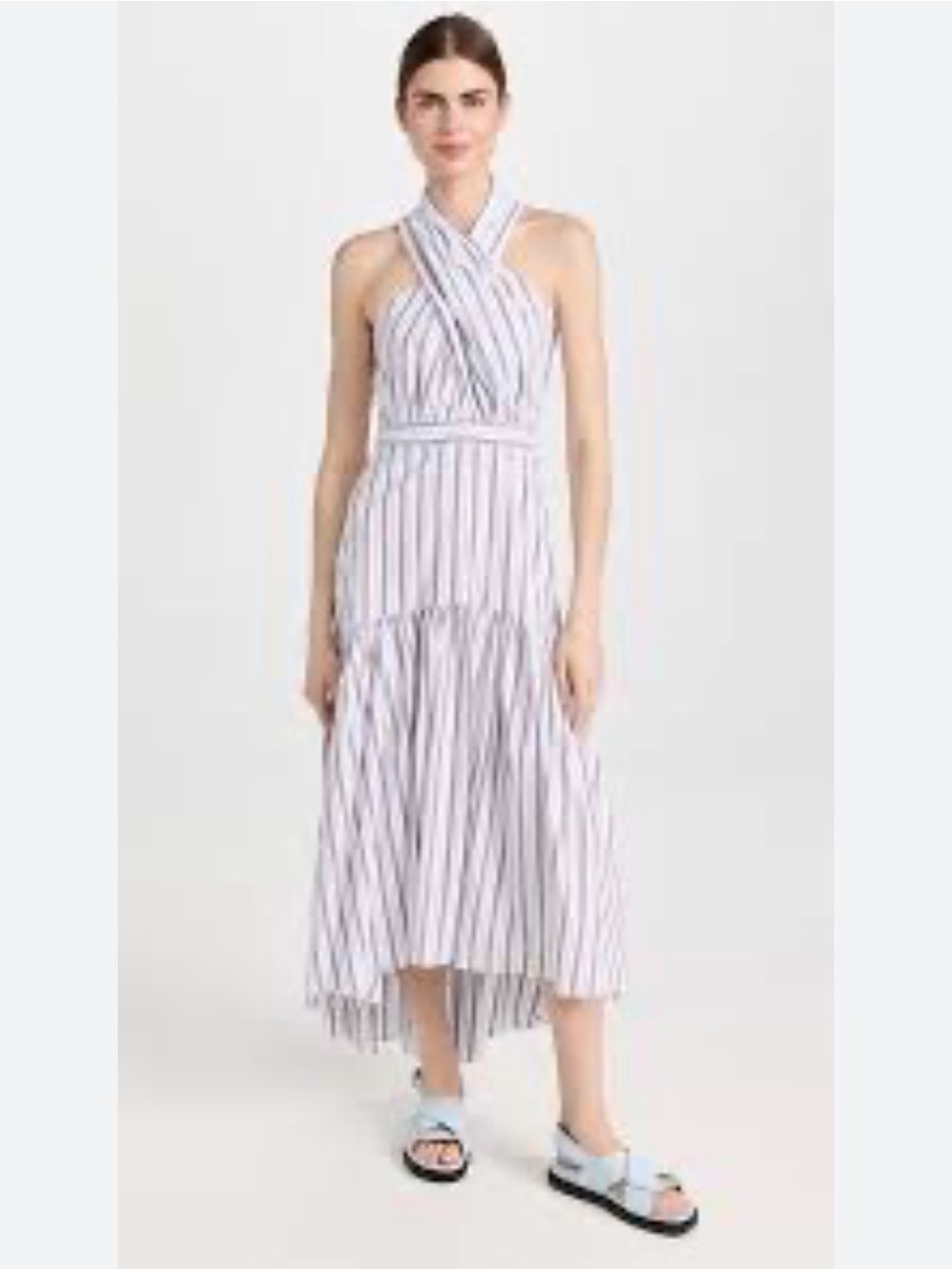 Veronica Beard Radley striped midi hi-low ruffle white purple halter dress 6